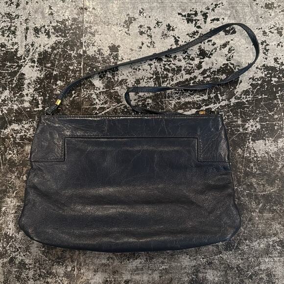 SAS Navy Blue Leather Vintage Shoulder Bag 12x9x2" - Picture 3 of 4